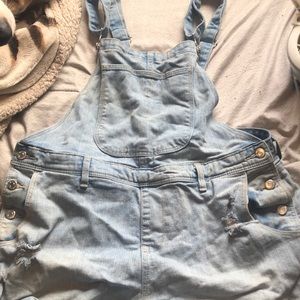 Distressed Light Wash Old Navy Overall Jean Shorts